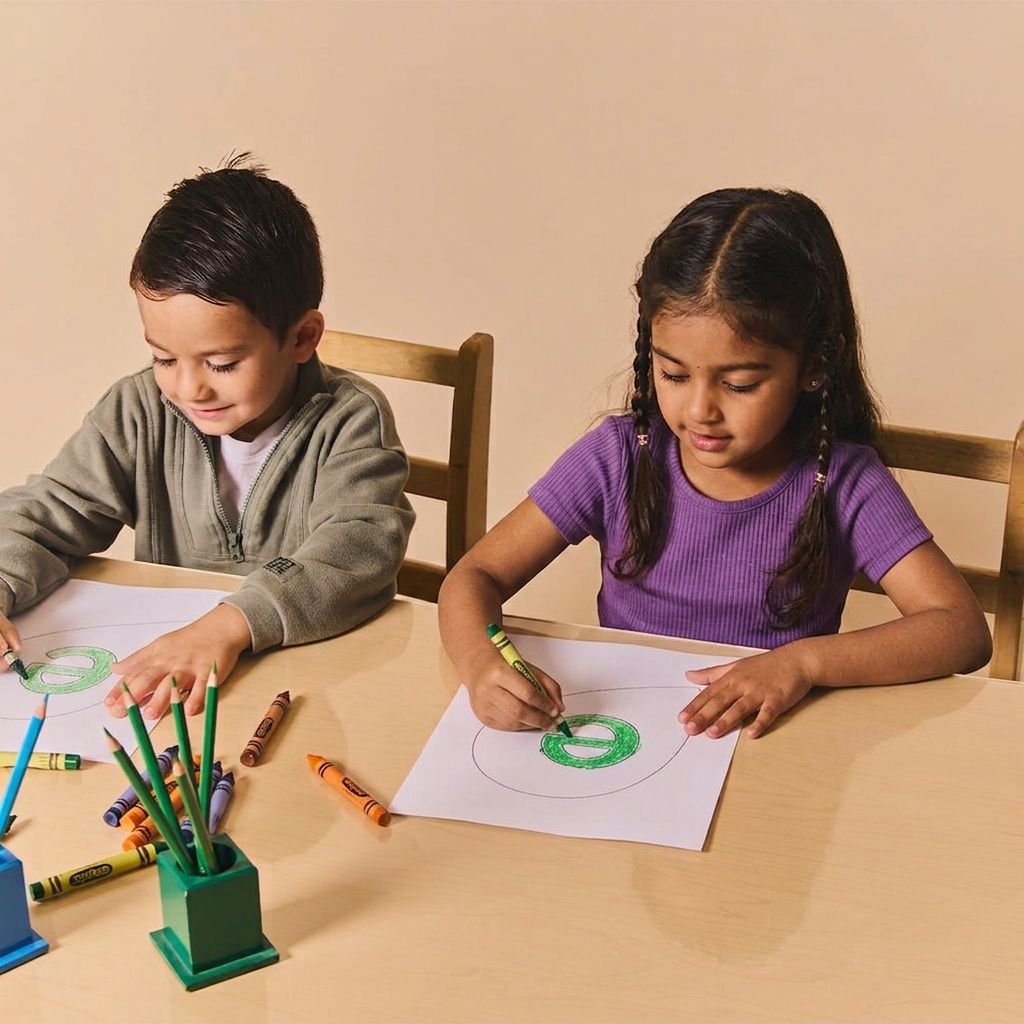 Two children drawing at a table in The Nest